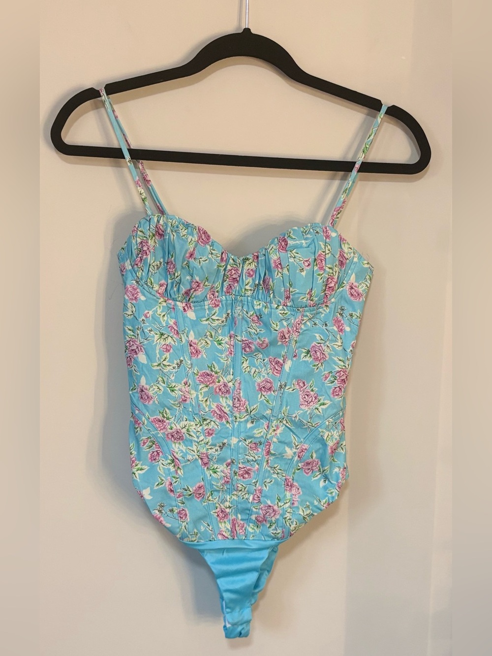 Zara Pastel Blue Floral Bustier Bodysuit in Size XS